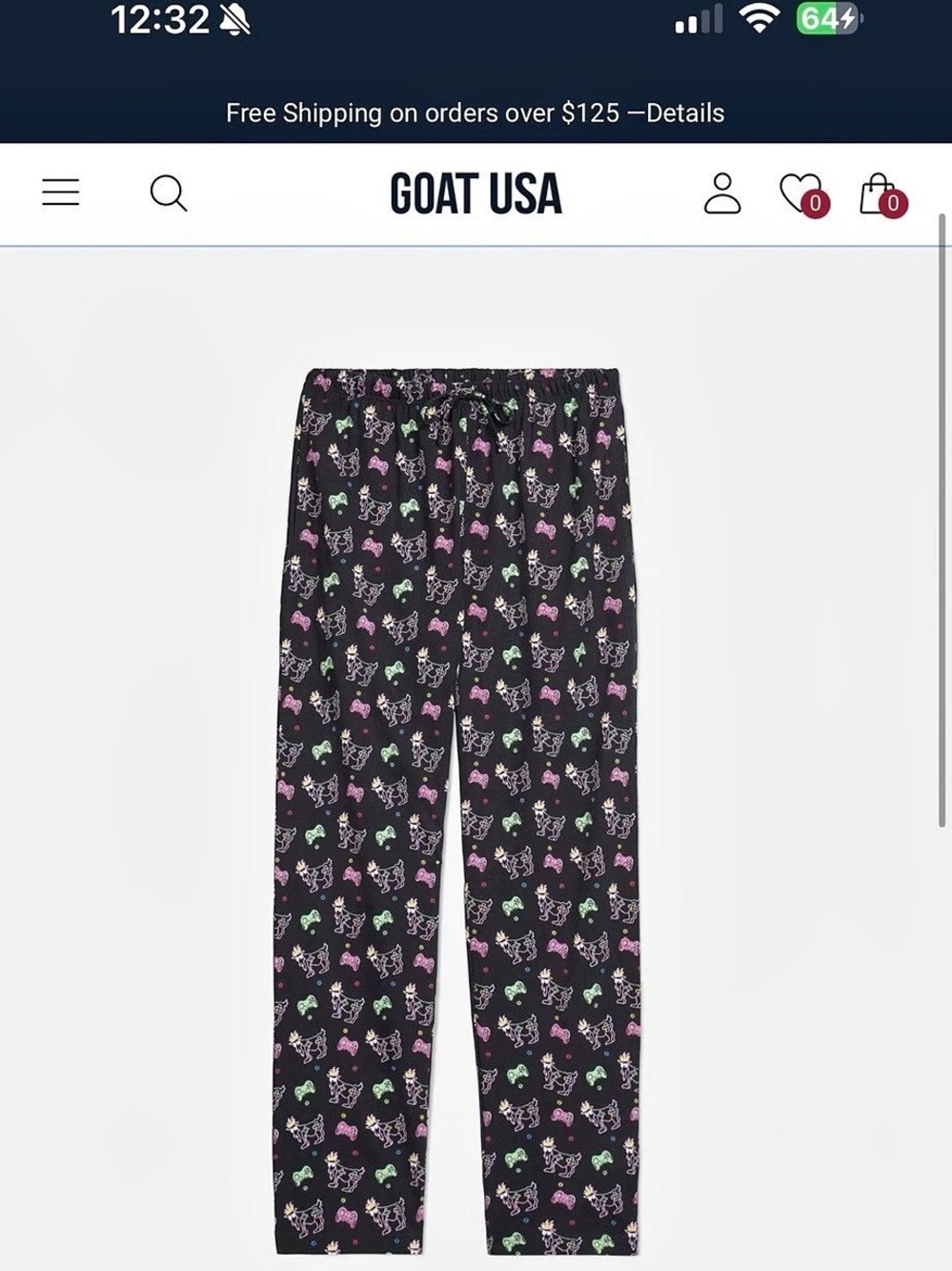 Goat USA Gamer Pajama Pants Joggers Black & Pink Large